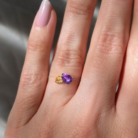 Moon Magic - Toi Et Moi Amethyst, Citrine, Quartz, Ruby, Obsidian, Labradorite Floating Gem Ring with Stretchy Invisible Band/ 925 Sterling Silver - 18K Rose and Yellow Gold Elastic Birthstone Rings,