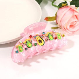 Vokone Mexican Cinco De Mayo Hair Claw Clips Sombrero Avocado Hair Clips Nonslip Acetate Claw for Women Girls Fiesta Taco Party Accessories（Pink Avocado）