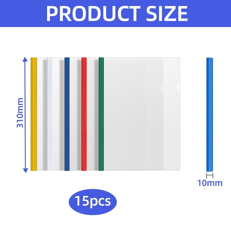 HARY 15PCS Slide Binders A4-1cm Plastic Spine Binding Bars for