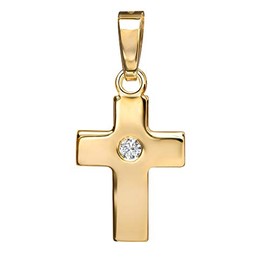 JEVELION Cross Pendant Symbol for Women, Men and Children as a Necklace Pendant Solid Gold Cross with Zirconia + Jewellery Case, Yellow Gold, Cubic Zirconia