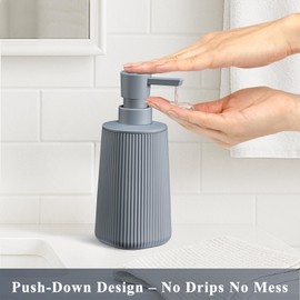 zuxzmj Gray 2 Pack Hand Soap Dispensers with No Rust Pump for Bathroom and Kitchen Countertops Refillable Striped Matte Plastic 8.5 oz