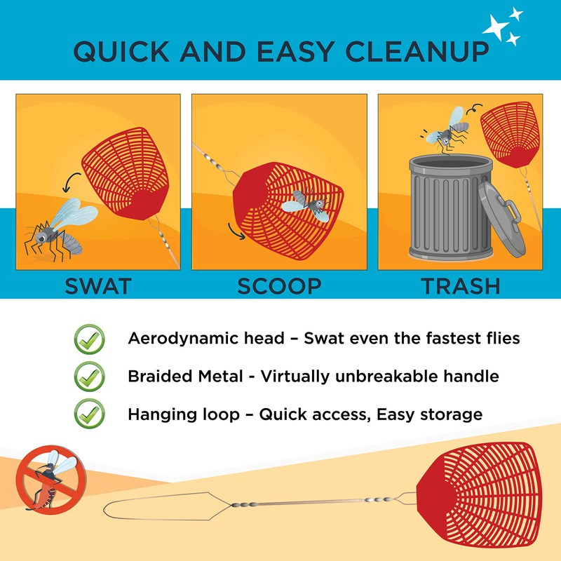 W4W, Bug & Fly Swatter Braided Metal Handle 6 Pack