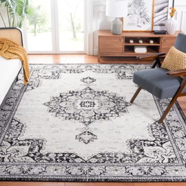 SAFAVIEH Brentwood Collection Area Rug - 8' x 10', Black & Ivory, Oriental Medallion Design, Non-Shedding & Easy Care, Ideal for High Traffic Areas in Living Room, Bedroom (BNT826Z)