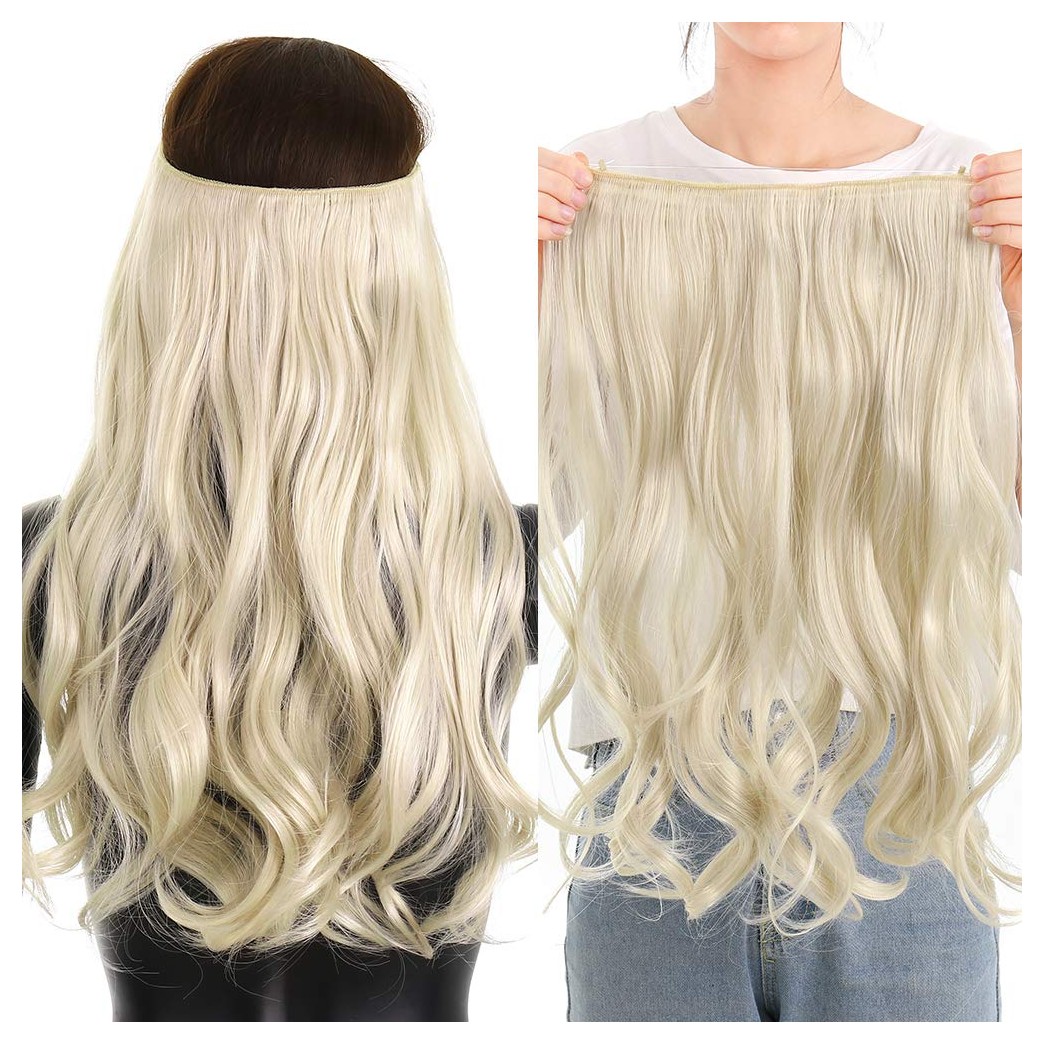 Secret Halo Hair Extensions Flip in Curly Wavy Hair Extension Synthetic Women Hairpieces (18 Inch, Bleach Blonde Mixed Silver Gray)