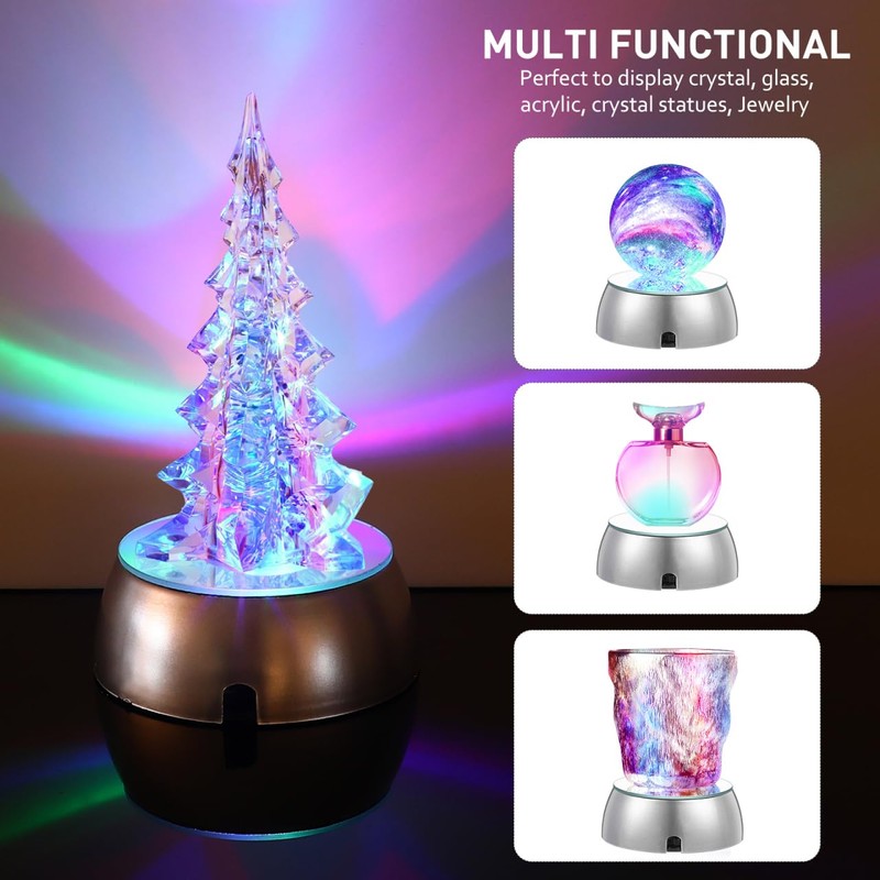 Uonlytech 4pcs Led Lighted Base for Glass Art Multicolor Round