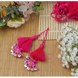 Feathers Creation Ltd Sew on Tassels Garland for Curtain Edge Blouse Latkan Wedding Dress Tassel Sold per Pair 3.5 Inch Long (Hot Pink)