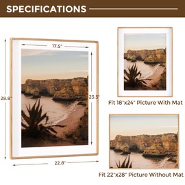 22x28 Picture Frame USA-Sourced Natural White Oak Wood Solid Original Wood Photo Frame Rounded Corner with Mat to 18x24 Picture Display with Real Glass Family, Wedding Picture, Photo, Certificate