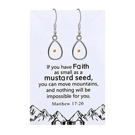 Elegant Dangle Drop Earrings Mustard Seed Charms Faith Religious Jewelry Gift for Baptism Confirmation Y1564-2D (Steel, Drop)