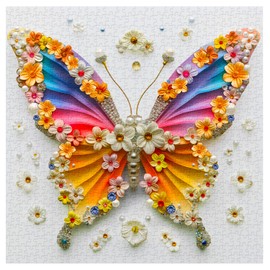 Rainbow Butterfly Puzzles for Adults 1000 Pieces, Flower Butterfly Wings Jigsaw Puzzles, Colorful Jewels Animal Puzzle as Home Decor