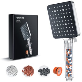 YEAUPE PRO Shower Head with Filter, Shower Head with Filter Hard Water Saving, Hand Shower, Rain Shower, Pressure Increasing Economy Shower Head with 6 Jet Types, Anti-Limescale Shower Head for the