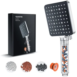 YEAUPE PRO Shower Head with Filter, Shower Head with Filter Hard Water Saving, Hand Shower, Rain Shower, Pressure Increasing Economy Shower Head with 6 Jet Types, Anti-Limescale Shower Head for the