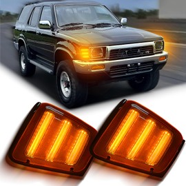 BINQIGOO LED Front Headlight Side Marker Lights for Toyota Pickup 4WD 1989-1991/4Runner 1990 1991 | Cornering Light | Amber Daytime Running Light | Park Light | Replacement OEM：TO2520124 | TO2521126