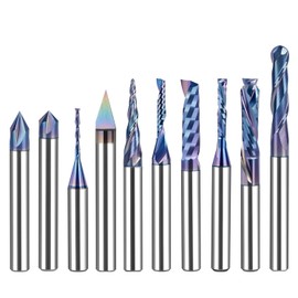 SpeTool 10-Piece CNC Router Bits Set, 1/4 Inch Shank, TAC Coated End Mills for Woodworking, Trimming, Engraving and Carving