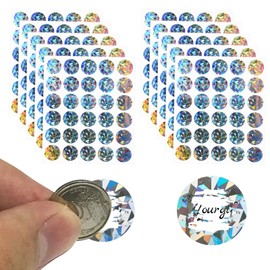 Scratch Stickers Pack of 300 Round Scratch Stickers, 2.5 cm Scratch Labels Round Sticker Stickers, Shiny Hologram Scratch Cards Make Yourself Scratch Stickers for DIY Surprise Stickers