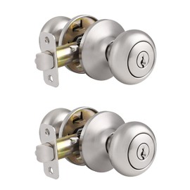 Probrico Entry Door Knobs with Lock, Keyed Alike Door Knobs for Interior Exterior Door, Brushed Nickel Modern Entrance Locks for Bedroom Front Door Office 2 Pack