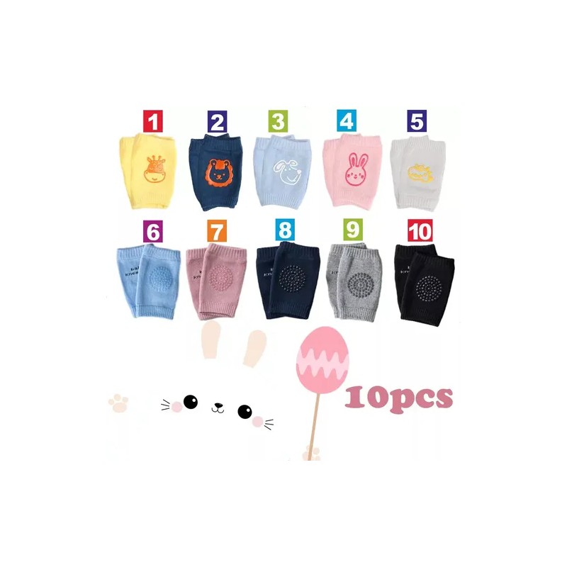 Set 10 Pares De Rodilleras Bebe Gatear Antiderrape Color Lisa