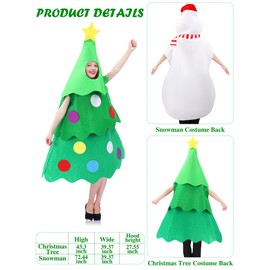 Funnysoft 2 Pcs Snowman Costume and Christmas Tree Costume Set over the Head Christmas Outfit for Christmas Cosplay Winter Parades Holiday Parties