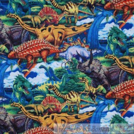 Art Licensing BonEful Fabric FQ Cotton Quilt VTG Rainbow Green Scenic Dinosaur Historic Safari
