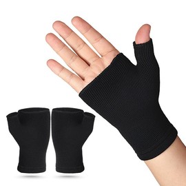 Fingerless Compression Gloves, Black, Elastic Support Wrist Brace, 1 Pair