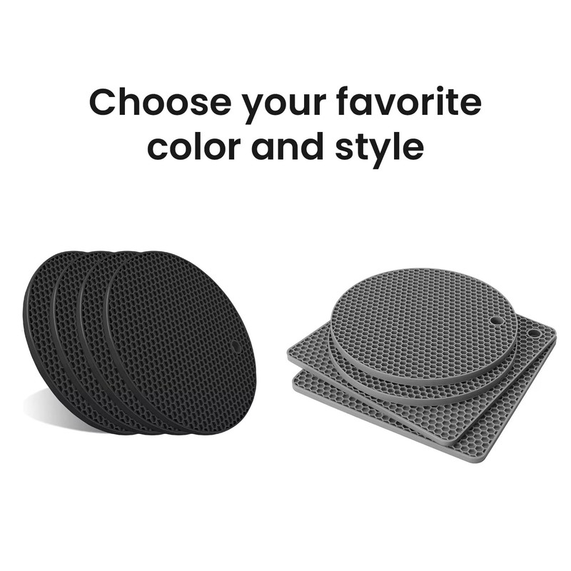 Trivets for Hot Dishes, Silicone Tivets (4, 4 Pack Black