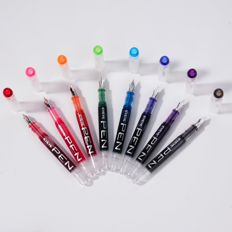 EYEYE Disposable Fountain Pens, 8 Pack Multicolor Fine Point Fountain