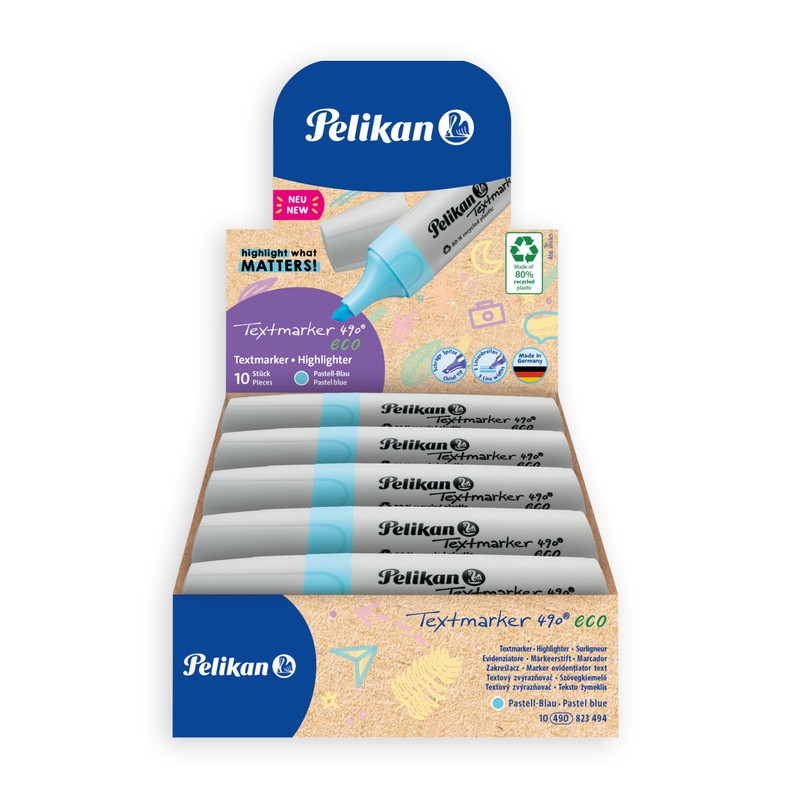 Pelikan Highlighters 490 eco Pastel Blue Pack of 10 in
