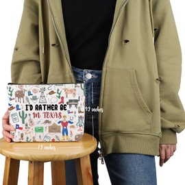 VAMSII Texas State Souvenirs Gift I’d Rather Be In Texas Makeup Bag Texas Home Cosmetic Bag Texas Tourism Gift Texas Vacation Gift (Rather Be In Texas M)