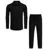 LecGee Men's Tracksuit Polo Sirt and Pants Set Solid Waffle