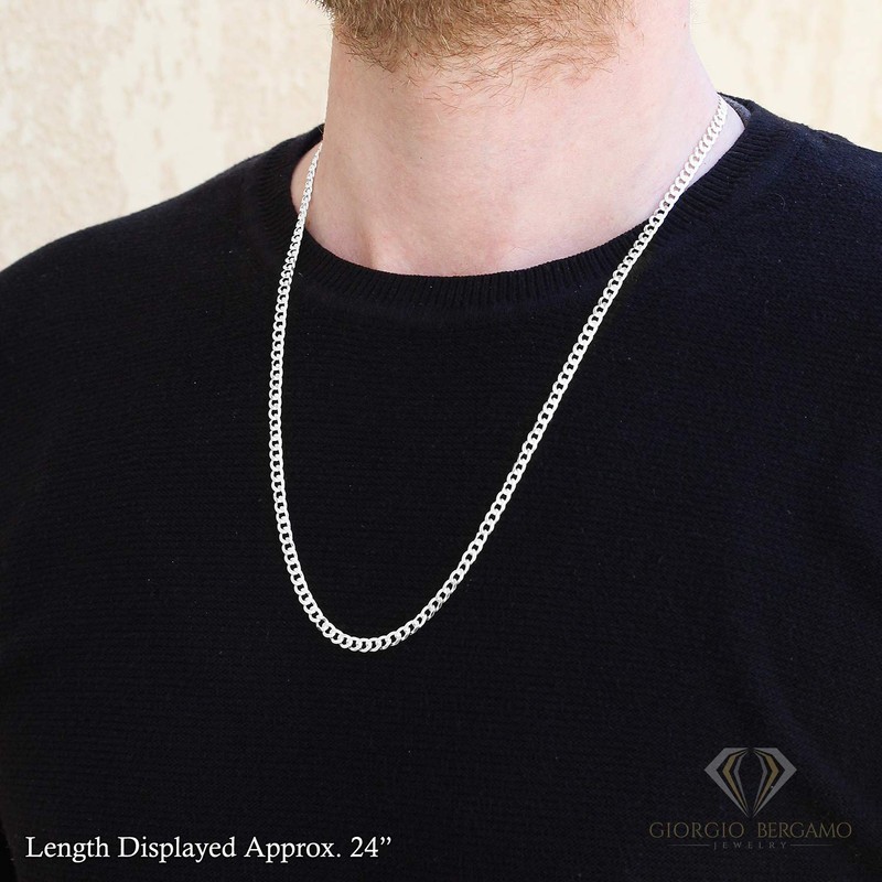 Giorgio Bergamo 925 Italian Sterling Silver 4mm Solid Cuban Chain,