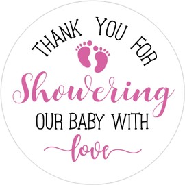 50 Pink Little Feet Baby Shower Stickers, Thank You for Showering Our Baby with Love Stickers, Baby Shower Favors for Girls, Baby Shower Favor Labels, 2 Inch.