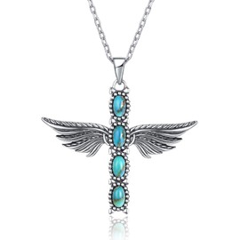 TUNGSTORY Cross Necklace for Women 925 Sterling Silver Turquoise Cross Pendant Necklaces Turquoise Jewelry Gifts for Women