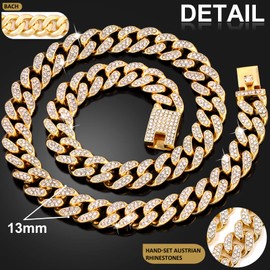 Flatfoosie Cuban Link Dog Collar Gold Silver Color Metal Dog Chain Collar Cuban Diamond Chain Pet Collars for Dogs Cats Jewelry 8/10/14/16/18/20/24/28 Inch (28inch, Gold)