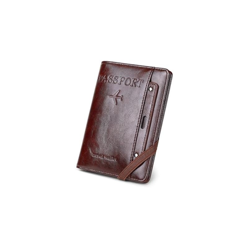 Porta Pasaporte Viaje,Cartera para Pasaporte RFID(Marrón cafe)