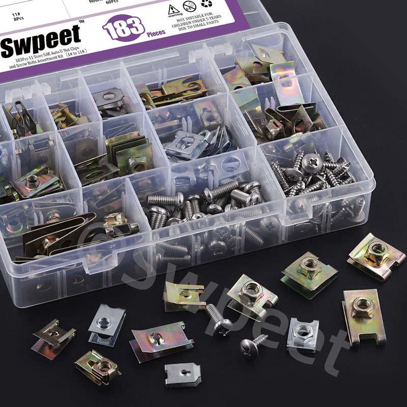 Swpeet - Juego de 183 piezas de tuercas en U