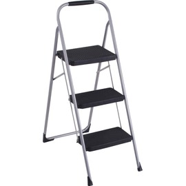 Cosco 11408PBL1E Three Big Folding Step Stool with Rubber Hand Grip, Platinum