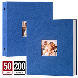 Lanpn Photo Albums 7x5 Pockets, Linen Slip in Top Loading Photo Album Holds 200 Portrait 13x18cm Pictures (Blue)