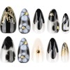 LYMCY Press-on French Black Flower False Nails False Nails for