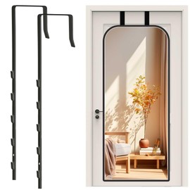 FWUNYVN Over-The-Door Mirror Hanger, Adjustable Door Mirrors Hanger Set with Protective Lining, 2 Pcs Door Brackets Perfect Height and Fit (Mirror Not Included)-Black