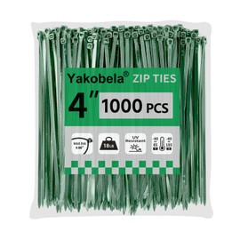 Green Zip Ties 4", 1000 Pack, Cable Ties UV Resistant, Wire Ties 18 lbs Tensile Strength for Garden, Plants, Fence, Holiday Lights, Yakobela
