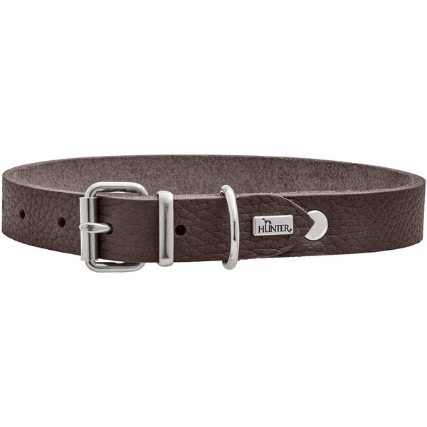 HUNTER Grenada Leather Dog Collar, Colour: Dark Brown, Handmade in