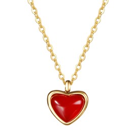 Oidea Red Heart Necklace for Women: Gold Plated Stainless Steel Love Birthstone Necklace Jewelry Anniversary Birthday Valentine's Day Gift for Her Wife Fiancee Mom