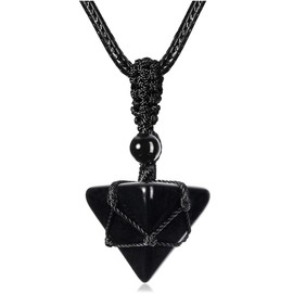Top Plaza Black Obsidian Healing Crystals Necklace for Men Pyramid Stone Necklace Adjustable Rope Natural Gemstone Pendant Necklace Spiritual Protection Energy Men Jewelry Gifts