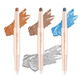 LAMUSELAND 3 Pcs Cream Eyeshadow Stick, 2 Tone Glitter Gradient Shimmer Double Heads Eyeshadow Stick Pencil Crayon Set, Waterproof Long Lasting Eye Makeup Tool for Women Girls (Fancy Tabac)