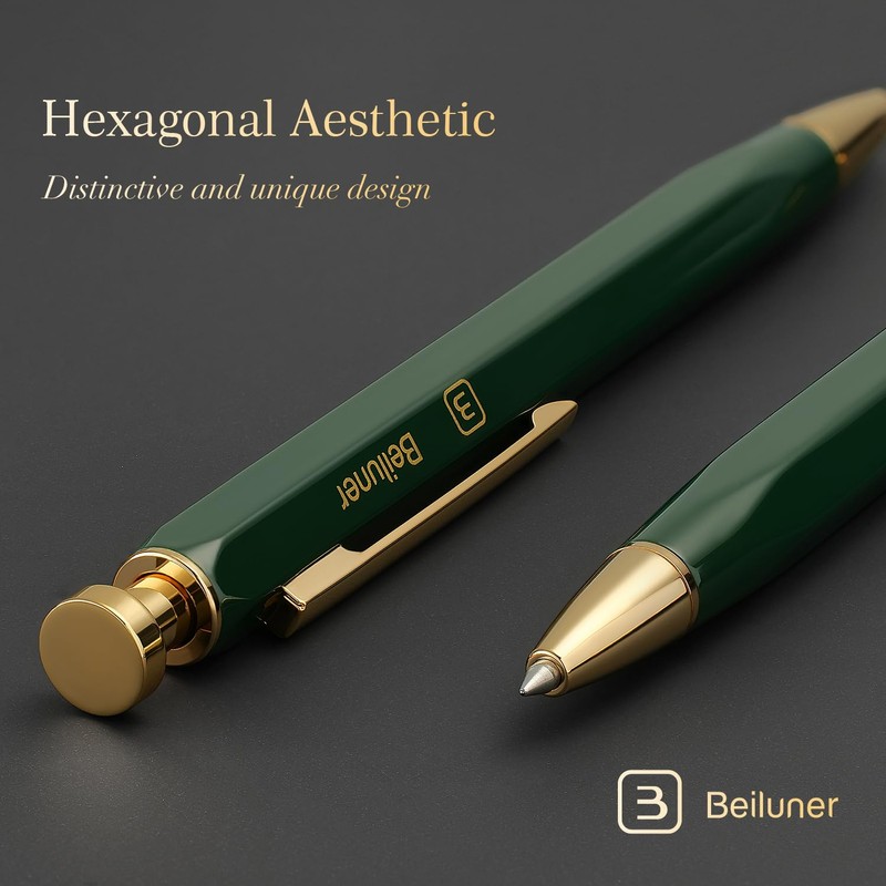 BEILUNER 312 Metal Gel Pen 0.5mm, Hexagonal Design, Green Piano