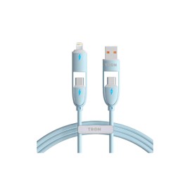 TRON 4-in-1 USB A to C Charger Cable - Pink, 5FT, with LED Light (Blue)