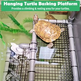 Fhiny Hanging Turtle Basking Platform, Plastic Turtle Dock Basking Area with Climbing Ramp Height Adjustable Tortoise Floating Dock Tortoise Tank Accessories Decor for Lizard Gecko Hermit Crab