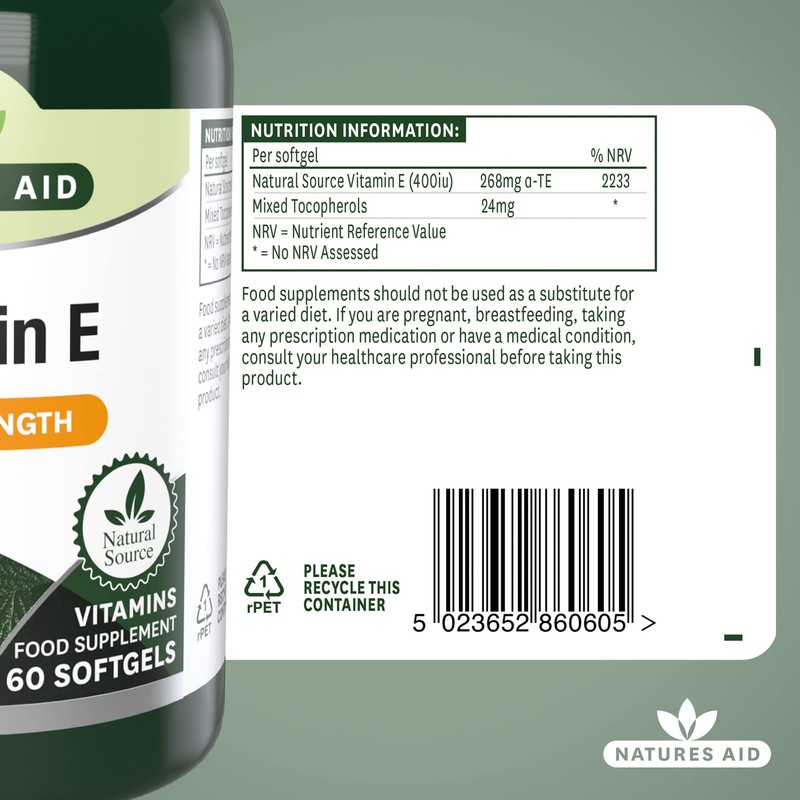 Natures Aid Vitamin E 400iu – Supports Skin, Heart &