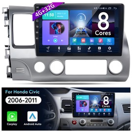 8-Core 4+32G Car Radio for Honda Civic 2006-2011: Android 13 Stereo Wireless Carplay Android Auto, 10" Touchscreen 1280 * 800 5G WiFi GPS Navigation Backup Camera