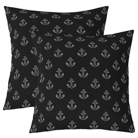 Anchor Decor Throw Pillow Covers 16"x16" Set of 2 Nautical Themed Decorative Throw Pillowcases Ocean Coastal Pillow Cases Cushion Covers Bedroom Decor Sea Adventure Marine Black White Cushion Cases
