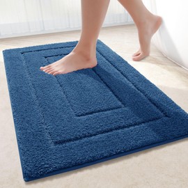 Buganda Bathroom Rugs, 30" x 20", Soft and Absorbent Microfiber Bath Rugs, Non-Slip Shaggy Shower Carpet, Machine Wash Dry Bath Mats for Bathroom Floor, Tub and Shower, Navy